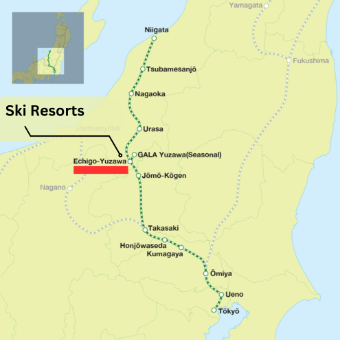 Yuzawa Train Map and Main Ski Resorts Stop